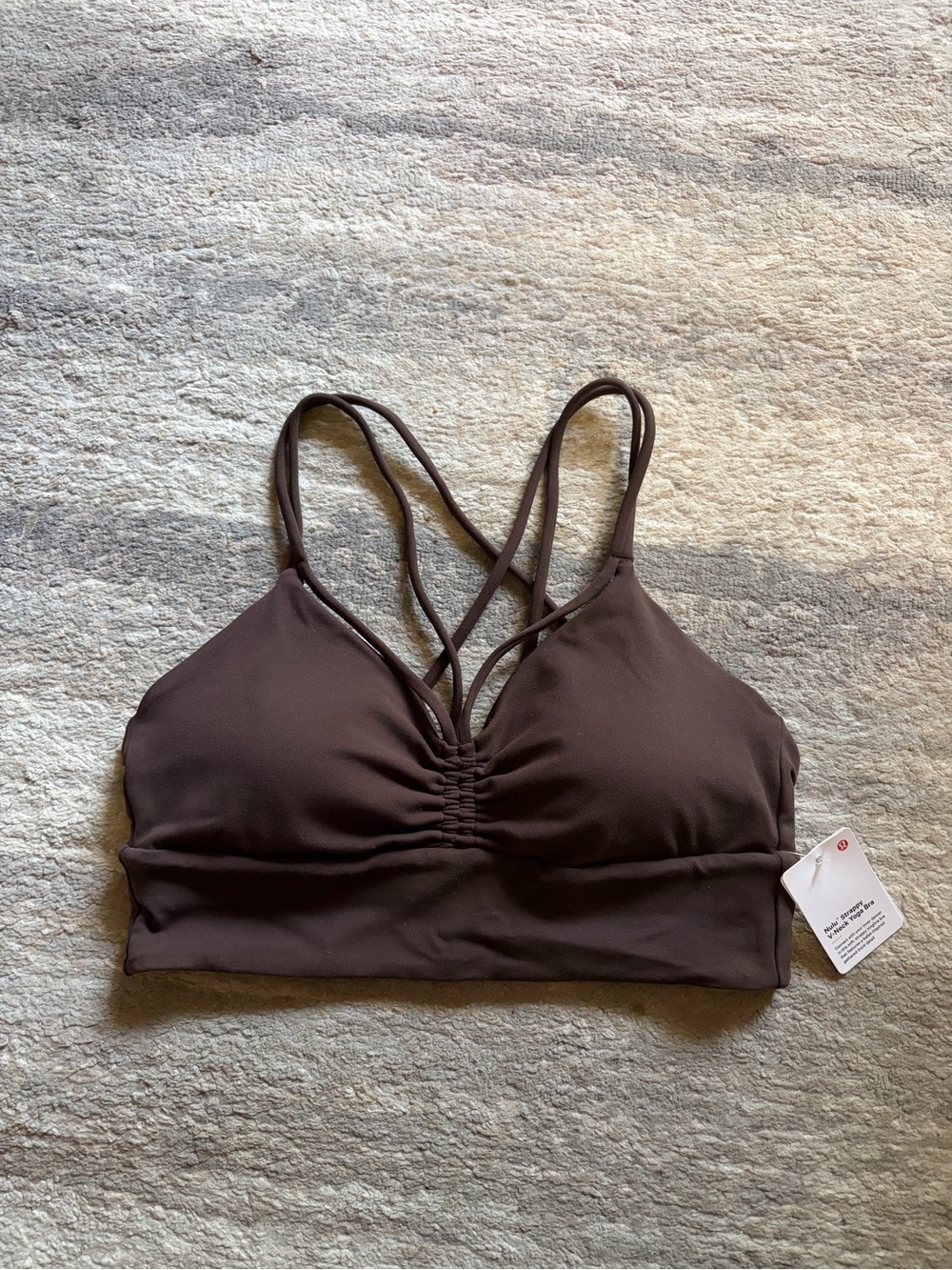 Lululemon nulu strappy V neck yoga bra light support size 8 espresso